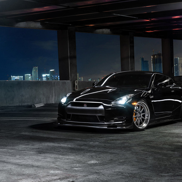Crystal Clear LED Headlights on Custom Black Nissan GT-R - Photo by ADV.1