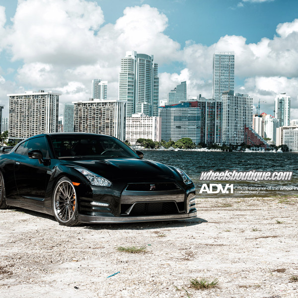 Custom Projector Headlights on Black Nissan GT-R - Photo by ADV.1