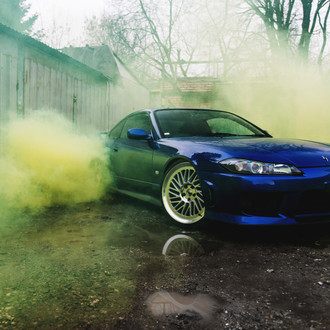 Custom Projector Headlights on Blue Nissan Silvia - Photo by JR Wheels