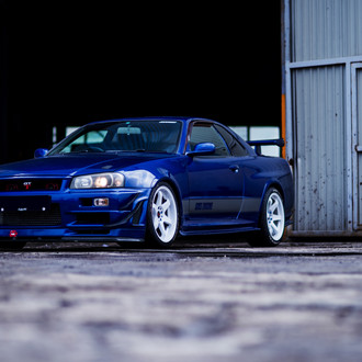Custom Projector Headlights on Blue Nissan Skyline - Photo by JR Wheels