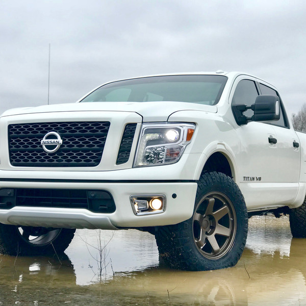Custom Projector Headlights on White Nissan Titan - Photo by TSW Alloy Wheels