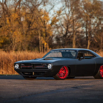 Mafia's Ride: Custom Black Plymouth Barracuda on Candy Red Buttoms