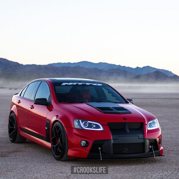 Red Pontiac G8 with Custom Carbon Fiber Hood - Photo by Jimmy Crook