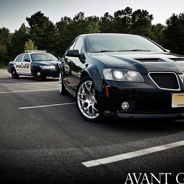 Black Pontiac G8 with Custom Vented Hood - Photo by Avant Garde Wheels