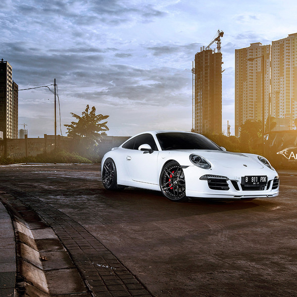 Front Bumper with LED Fog Lights on White Porsche 911 - Photo by ADV.1