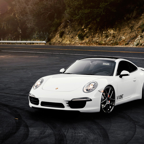 Front Bumper with LED Lights on White Porsche 911 - Photo by Avant Garde Wheels