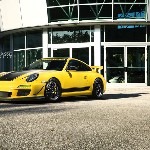 Custom Yellow Porsche 911 GT3 with Black Stripes - Photo by Strasse Forged