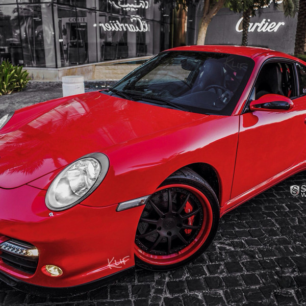 Front Bumper with LED Lights on Red Porsche 911 - Photo by Strasse Forged