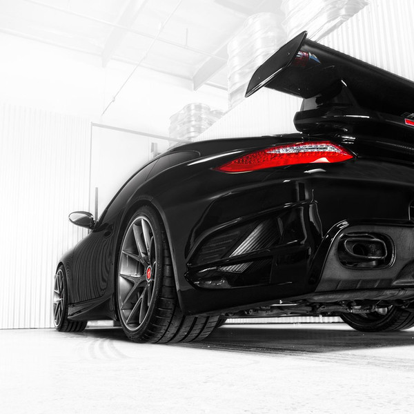 Black Porsche 911 with Custom Large Wing Spoiler - Photo by Vorstiner