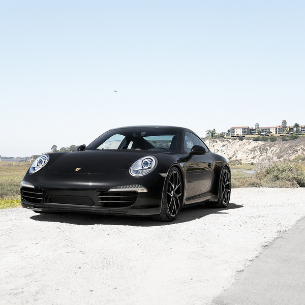 Front Bumper with LED Lights on Black Porsche 911 - Photo by Zito Wheels