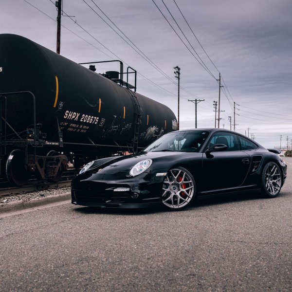 Aftermarket Halo Headlights on Black Porsche 911 - Photo by Brixton Forged Wheels