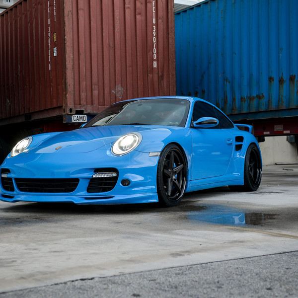 Blue Porsche 911 with Custom Front Lip - Photo by Vossen
