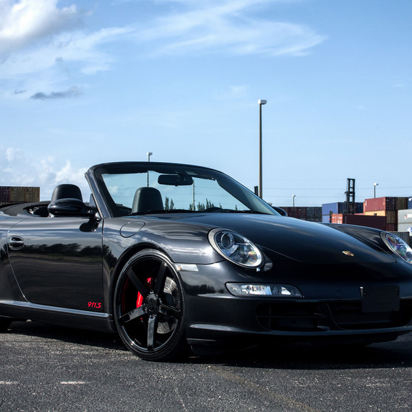 Black Convertible Porsche 911 with Custom LED Headlights - Photo by Vossen