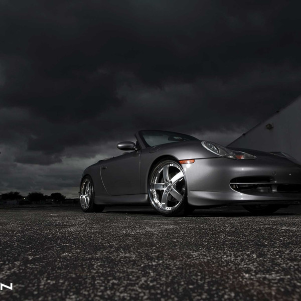 Gray Metallic Porsche 911 with Aftermarket Headlights - Photo by Vossen