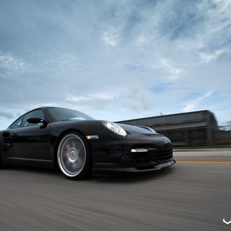 Black Porsche 911 with Custom Front Lip - Photo by Vossen