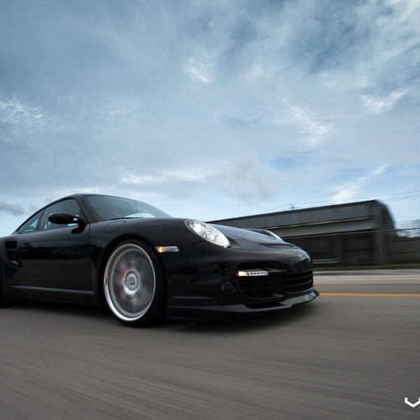 Black Porsche 911 with Custom Front Lip - Photo by Vossen