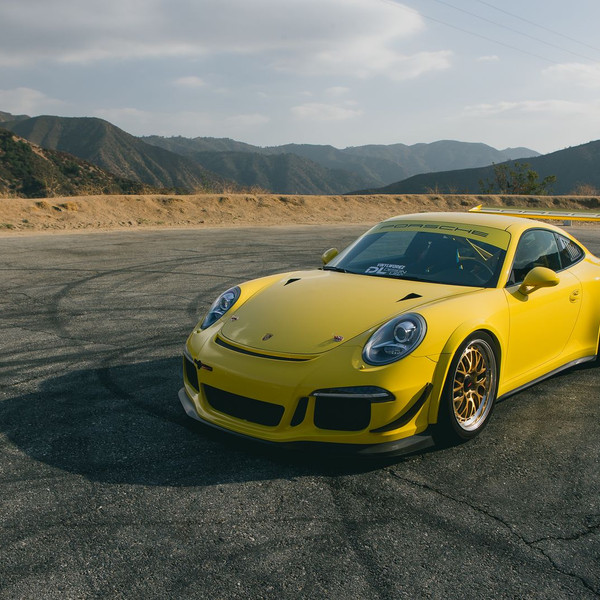 Yellow Porsche 911 with Custom Vented Hood - Photo by Rotiform