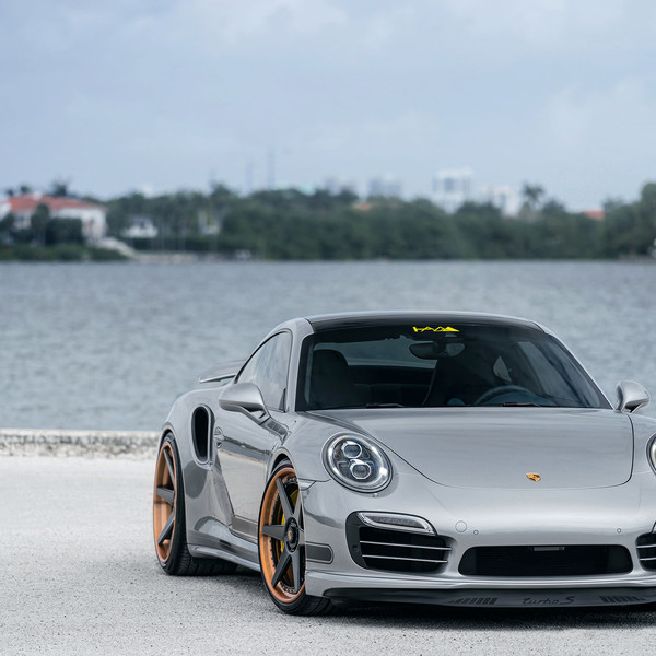 Silver Porsche 911 Turbo S with Custom Front Lip - Photo by ADV.1