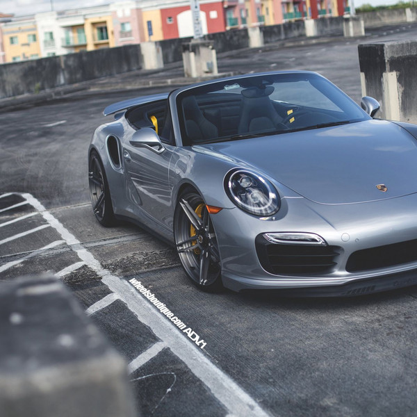 Custom Front Lip Spoiler on Silver Convertible Porsche 911 - Photo by ADV.1