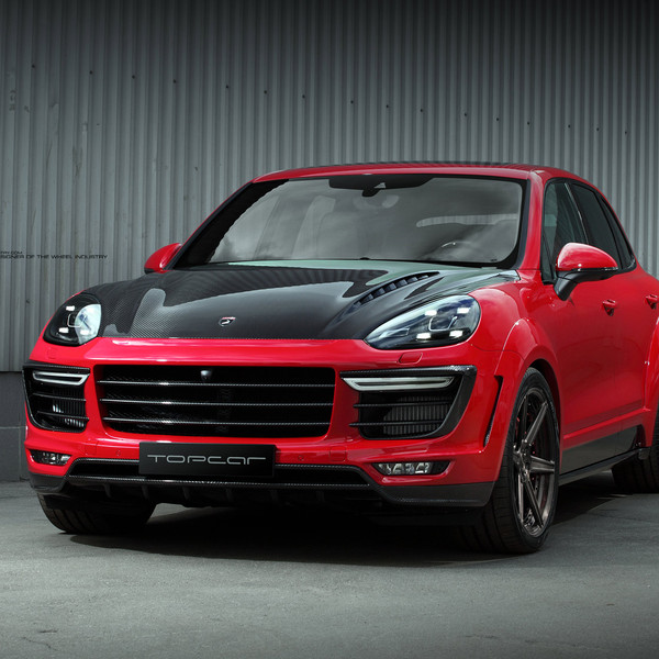 Red Porsche Cayenne with Carbon Fiber Hood, Front Bumper and Rear Diffuser - Photo by ADV.1