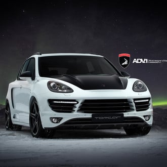 White Porsche Cayenne with Custom Black Vented Hood - Photo by ADV.1