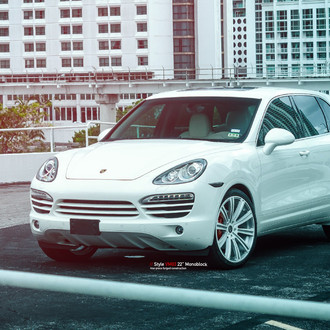 White Porsche Cayenne with Custom Bumper Guard - Photo by Vellano