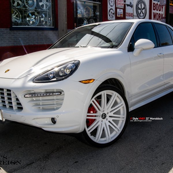 White Porsche Cayenne with Custom Painted Bumper Grille - Photo by Vellano