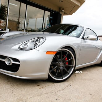Aftermarket Projector Headlights on Silver Porsche Cayman - Photo by ADV.1