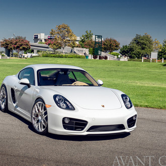 Dark Smoke Headlights on White Porsche Cayman - Photo by Avant Garde Wheels