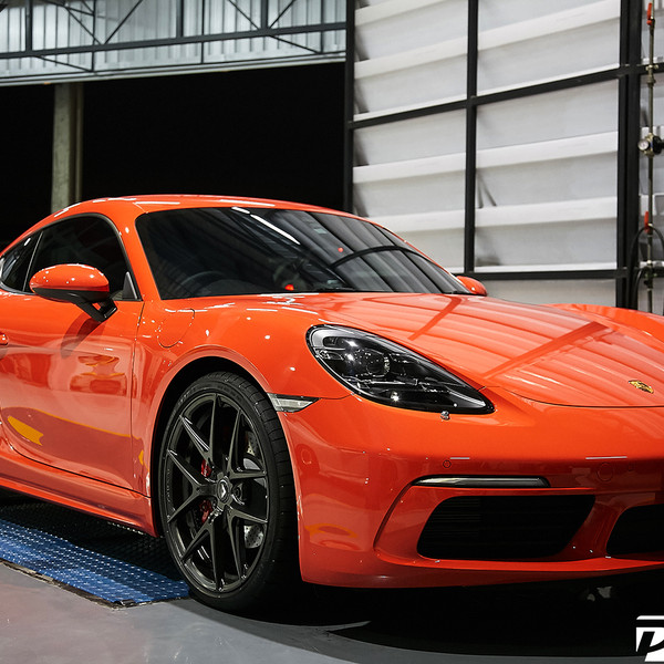 Dark Smoke Headlights on Orange Porsche Cayman - Photo by Vorstiner