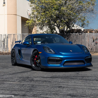 Dark Smoke Halo Headlights on Blue Porsche Cayman - Photo by Forgeline Motorsports