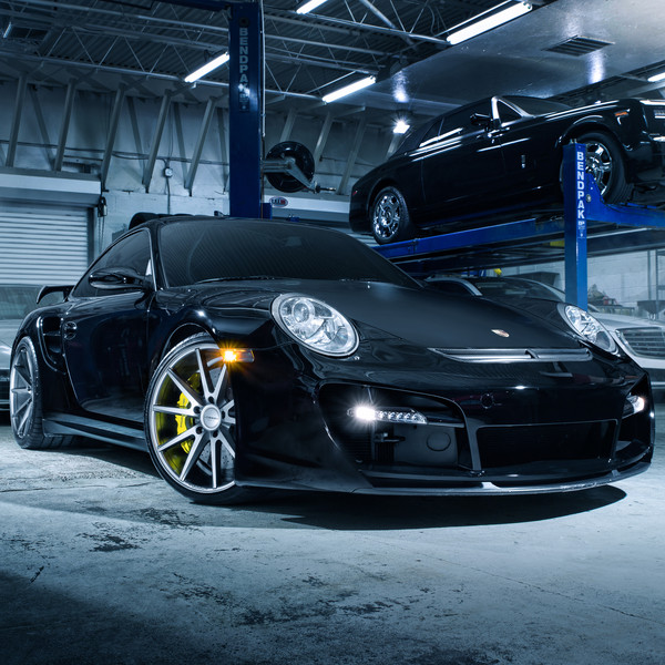 Black Porsche 911 with Carbon Fiber Front Lip - Photo by Vossen