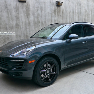 Gray Porsche Macan with Aftermarket Headlights - Photo by Ace Alloy