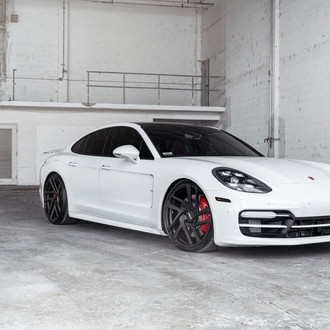 White Porsche Panamera with Dark Smoke Halo Headlights - Photo by Rotiform