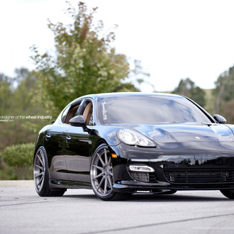 Custom Front Lip on Black Porsche Panamera - Photo by ADV.1
