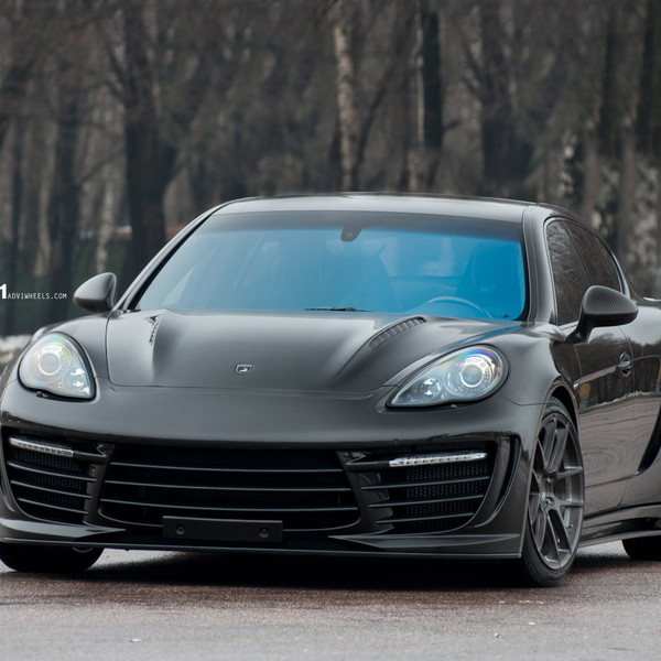Custom Hood on Black Porsche Panamera - Photo by ADV.1