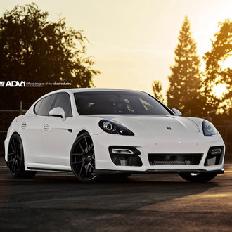 Dark Smoke Custom Headlights on White Porsche Panamera - Photo by ADV.1