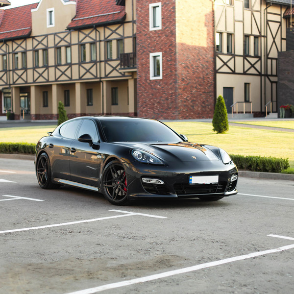 Aftermarket Headlights on Black Porsche Panamera - Photo by Vossen