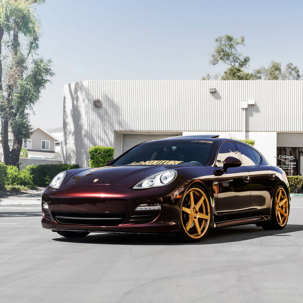 Dark Red Porsche Panamera with Custom Headlights - Photo by Concept One