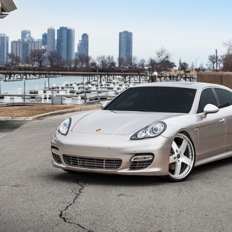 Custom Gray Porsche Panamera Halo Headlights - Photo by Vellano