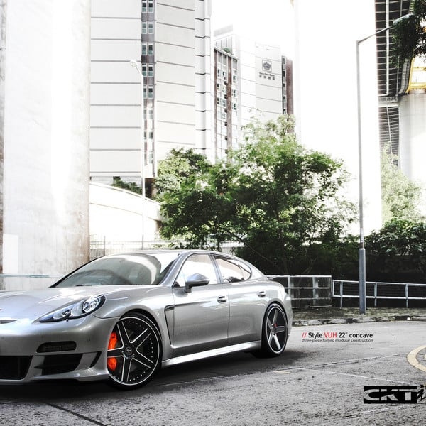 Gray Porsche Panamera with Custom Front Lip - Photo by Vellano