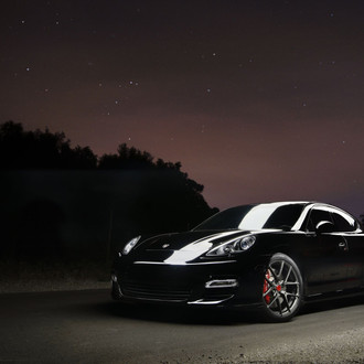 Black Porsche Panamera with Custom Front Bumper - Photo by Vorstiner