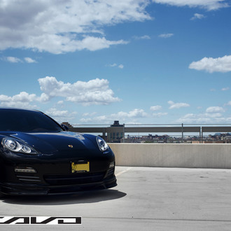 Crystal Clear Headlights on Black Porsche Panamera - Photo by Concavo Wheels