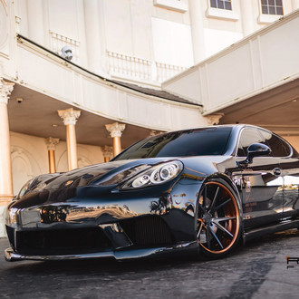 Black Porsche Panamera with Custom Front Lip - Photo by Rennen International