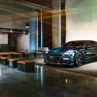 Custom LED Headlights on Dark Green Porsche Panamera - Photo by Project 85 Automotive