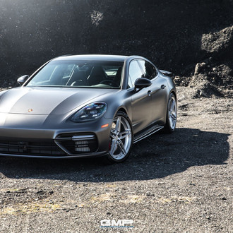 Aftermarket Front Bumper on Gray Porsche Panamera - Photo by Anrky Wheels