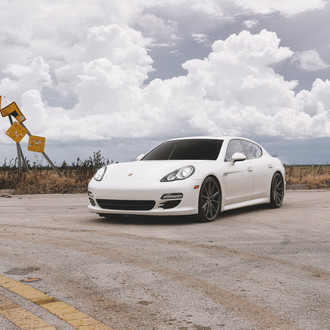 White Porsche Panamera with Custom LED Headlights - Photo by Vossen