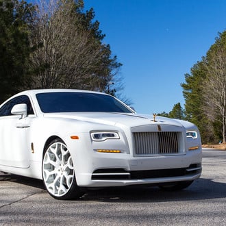 Aftermarket LED-Bar Style Headlights on White Rolls Royce Wraith - Photo by Forgiato