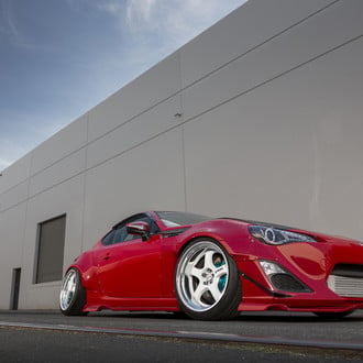 Red Scion FRS with Custom Body Kit - Photo by WORK Wheels Japan