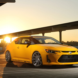 Stanced Blazing yellow Scion TC - Photo by Concept ONE
